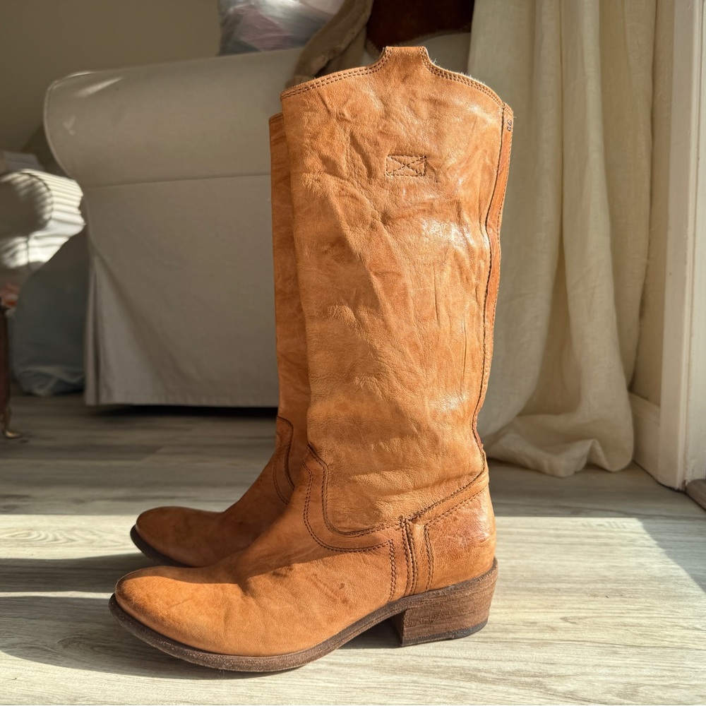 Frye Tan Leather Heeled Boots